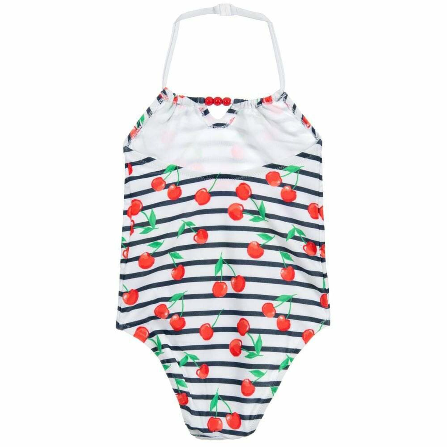 Girls White Printed Swimsuit , 1, hi-res