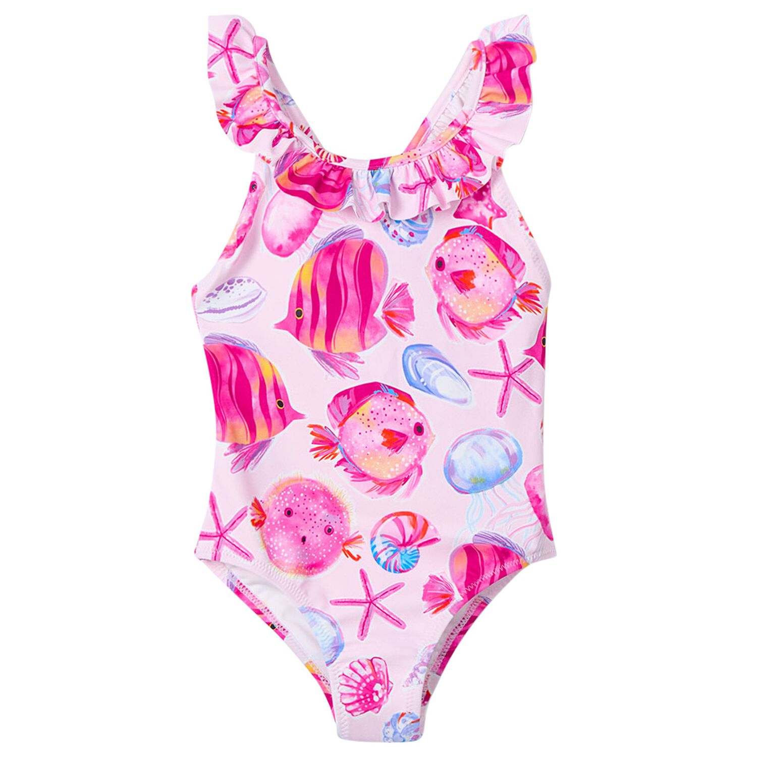 Girls Pink Fish Swimsuit, 1, hi-res
