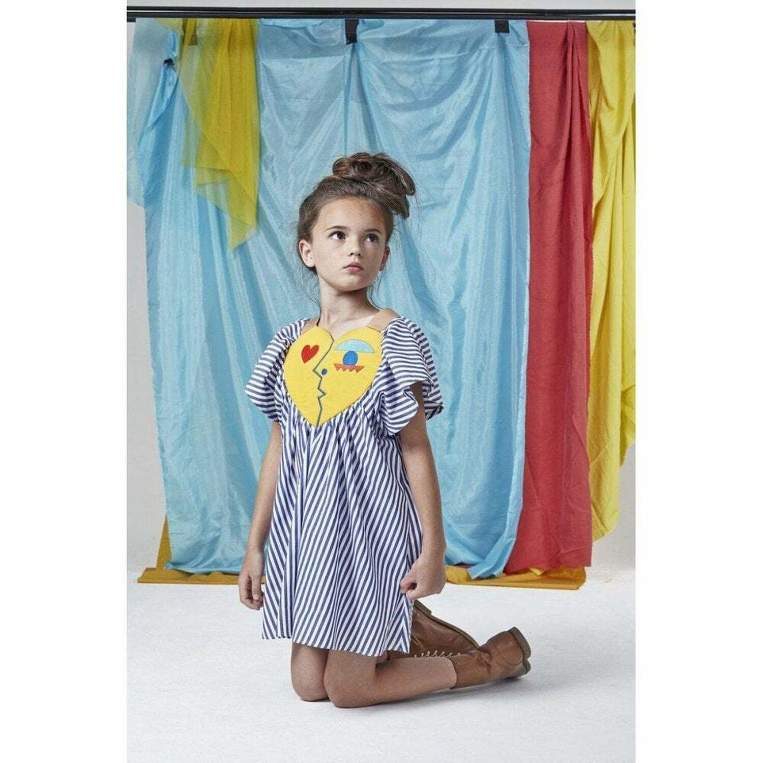 Girls Blue & White Stripes Dress, 1, hi-res