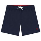 Boys Navy Blue Logo Swim Shorts, 1, hi-res