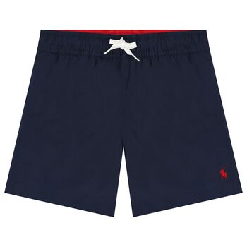 Boys Navy Blue Logo Swim Shorts