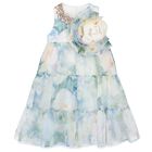 Girls Blue Floral Chiffon Dress, 1, hi-res