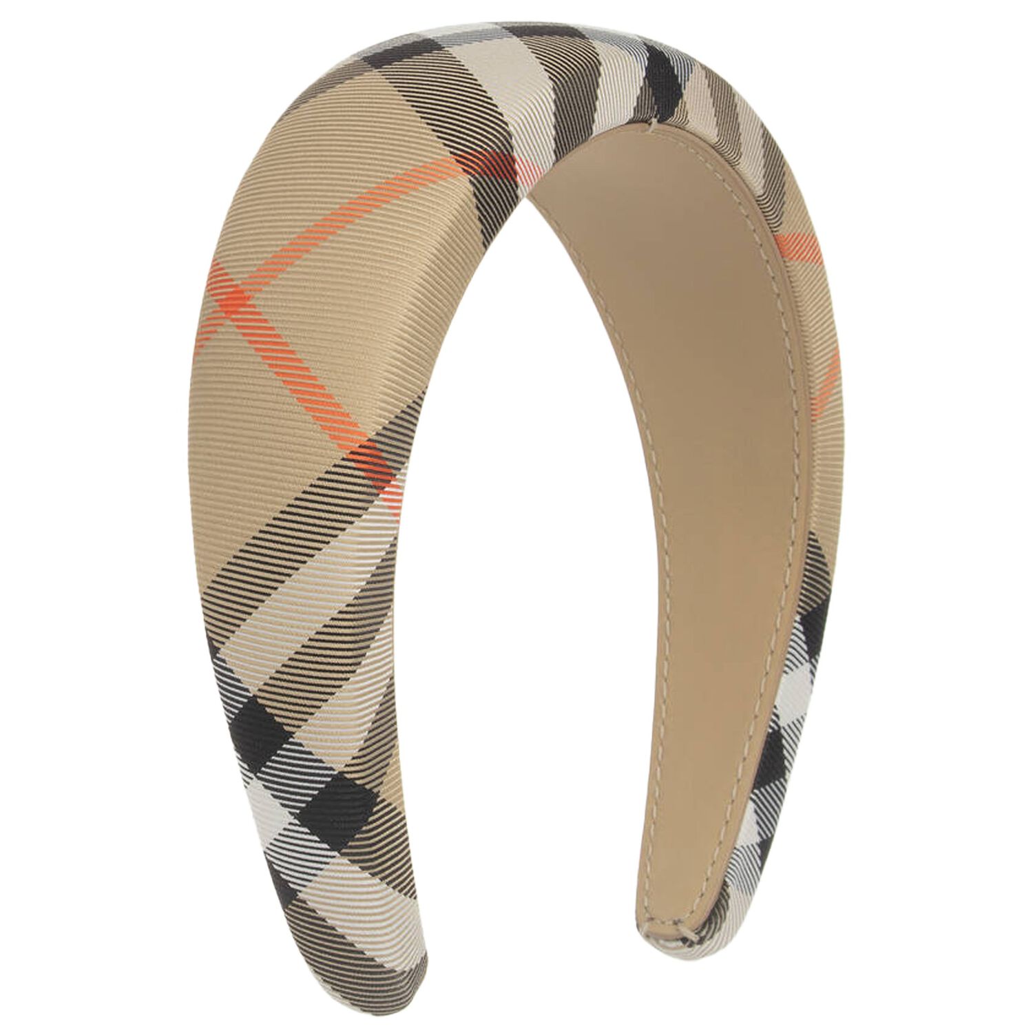 Girls Beige Check Headband, 1, hi-res