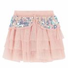 Girls Blush Pink Sequin Tulle Skirt, 1, hi-res