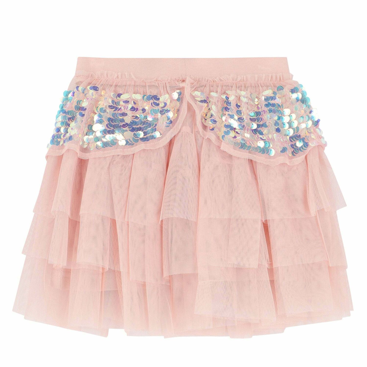 Girls Blush Pink Sequin Tulle Skirt, 1, hi-res