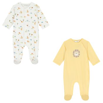 Baby Boys Ivory & Yellow Babygrows ( 2-Pack )