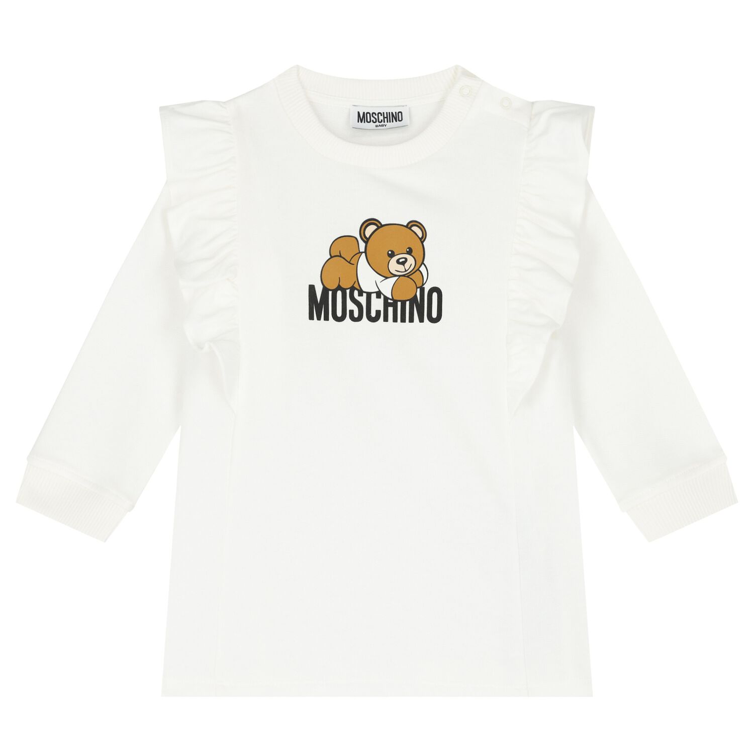 Younger Girls Ivory Teddy Bear Logo Dress, 1, hi-res