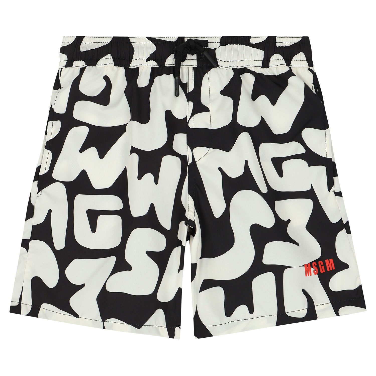 Boys Ivory & Black Logo Swim Shorts, 1, hi-res