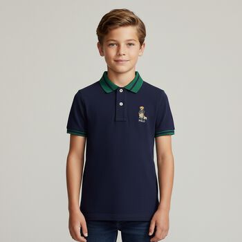 Boys Navy Blue Polo Bear Polo Shirt
