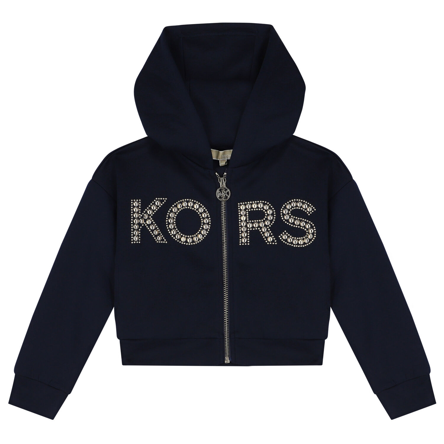 Girls Navy Blue Logo Hooded Zip Up Top, 2, hi-res image number null
