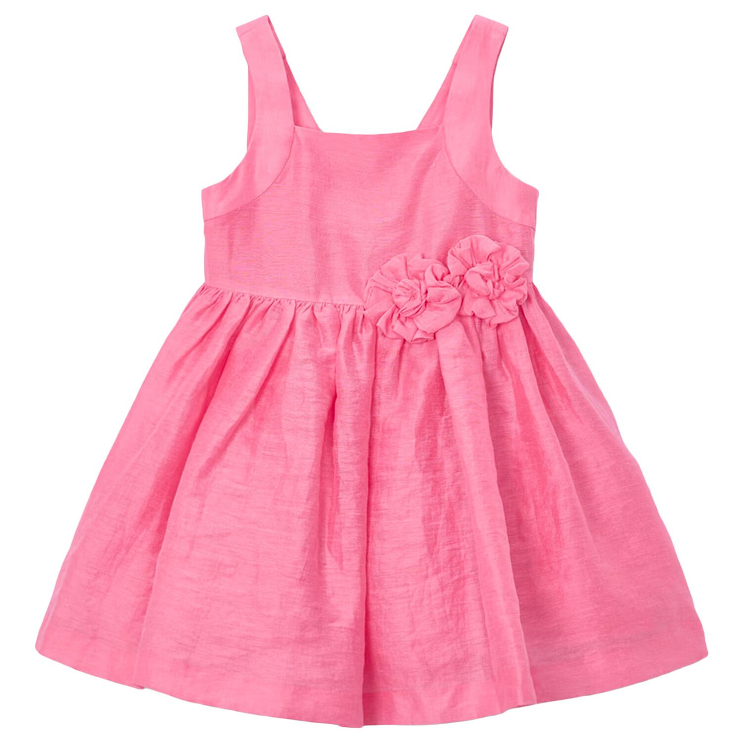 Girls Pink Flower Linen Dress, 1, hi-res