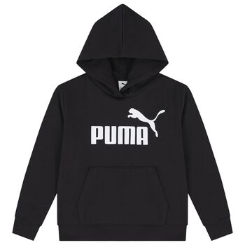 Girls Black Logo Hooded Top