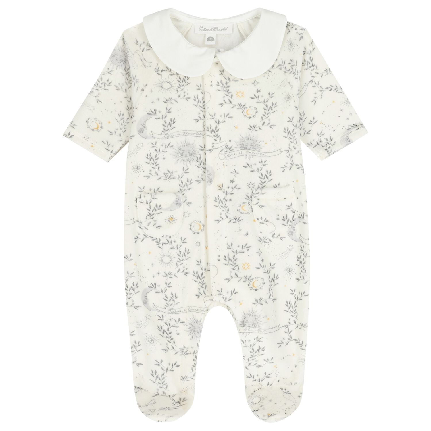 Ivory Star Velour Babygrow, 1, hi-res