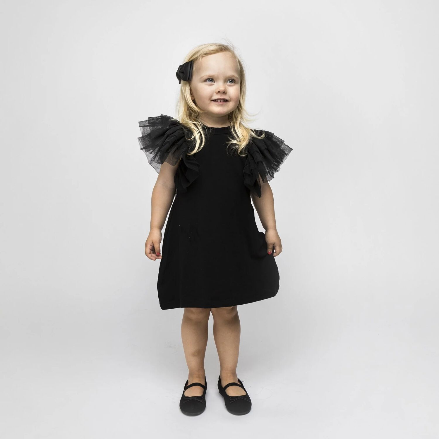 Girls Black Tulle Dress, 5, hi-res