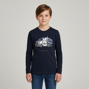 Boys Navy Blue Truck Long Sleeve Top
