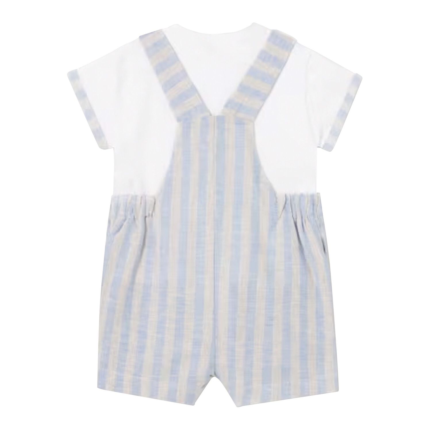 Baby Boys White & Blue Striped Dungaree Set, 1, hi-res image number null