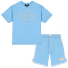 Boys Blue Logo Shorts Set, 1, hi-res
