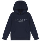 Boys Navy Blue Logo Hooded Top, 1, hi-res