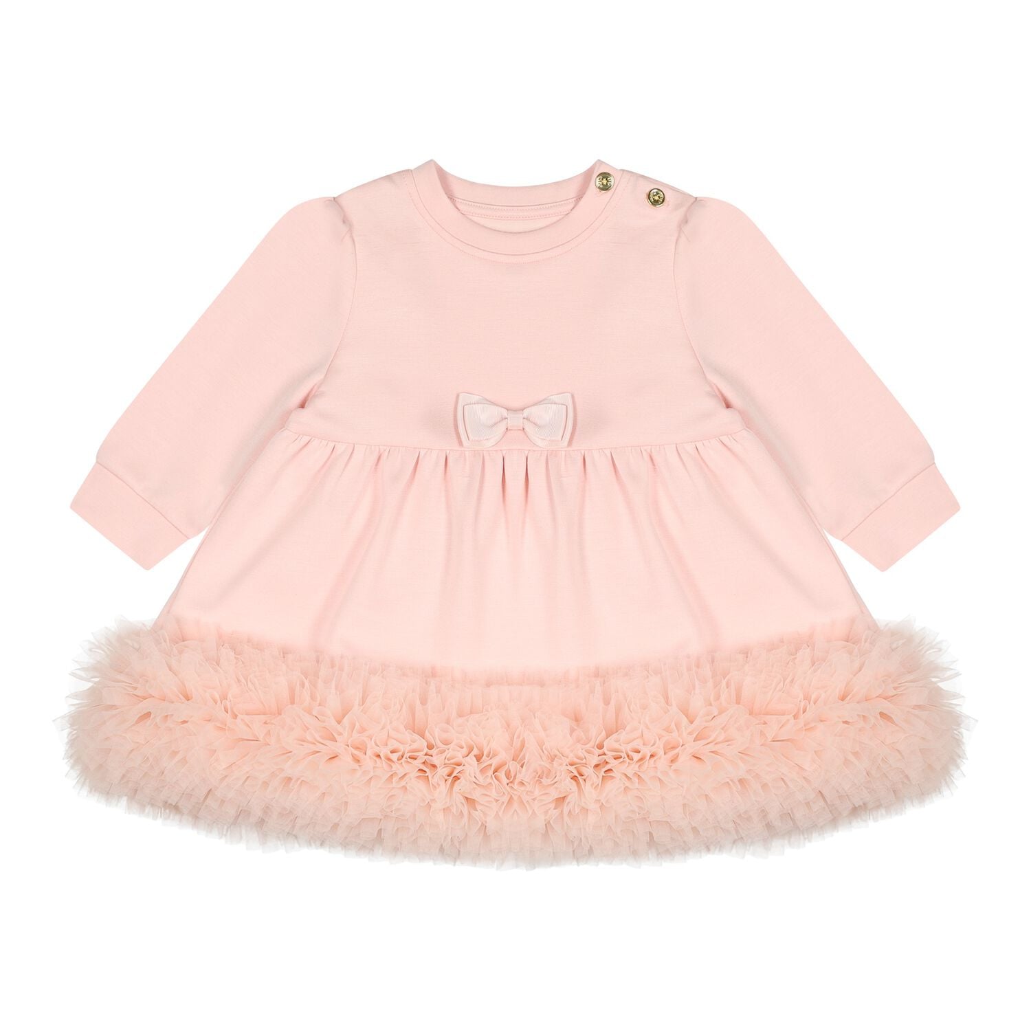 Baby Girls Pink Tulle Ruffle Hem Dawn Dress, 1, hi-res