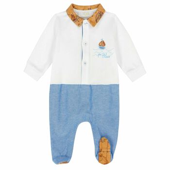 Baby Boys White & Blue Geo Map Babygrow