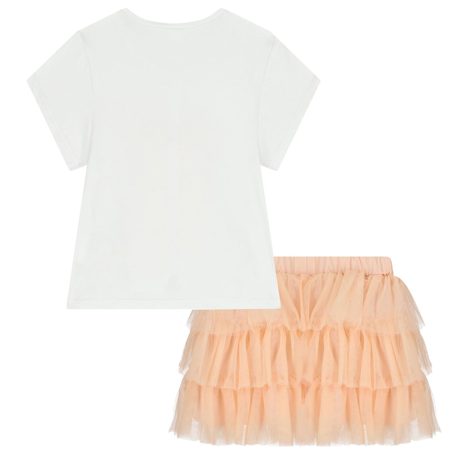 Girls White & Pink Tulle Skirt Set, 1, hi-res
