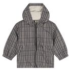 Younger Boys Black, Beige & White Checked Hooded Zip Up Top, 1, hi-res