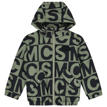 Boys Green & Black Logo Puffer Jacket