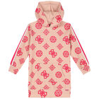 Girls Pink Logo Hooded Dress, 2, hi-res