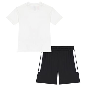 Boys White & Black Marvel Shorts Set