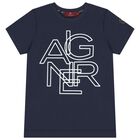 Boys Navy Blue Logo T-Shirt, 2, hi-res
