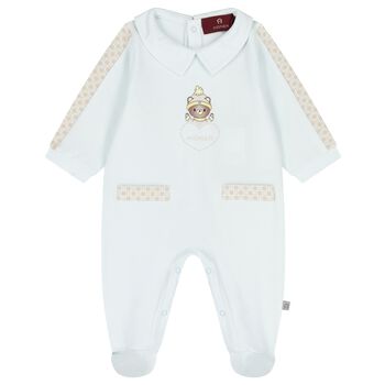 Baby Boys Blue Teddy Bear Logo Babygrow