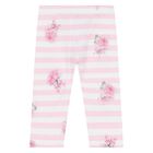 Younger Girls White & Pink Striped Leggings, 1, hi-res