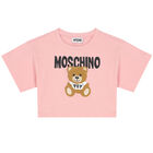 Girls Pink Cropped Teddy Logo T-Shirt, 2, hi-res