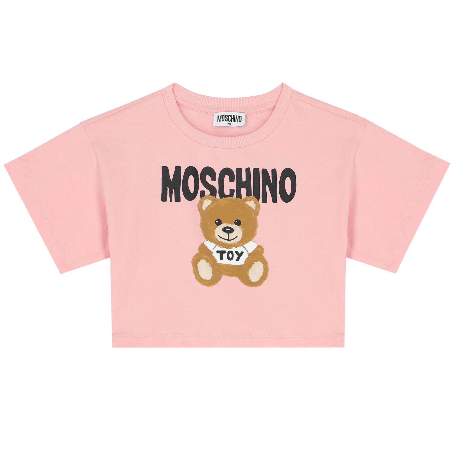 Girls Pink Cropped Teddy Logo T-Shirt, 2, hi-res image number null