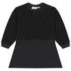 Girls Black Logo Dress, 1, hi-res