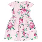 Girls Pink Floral Satin Dress, 2, hi-res