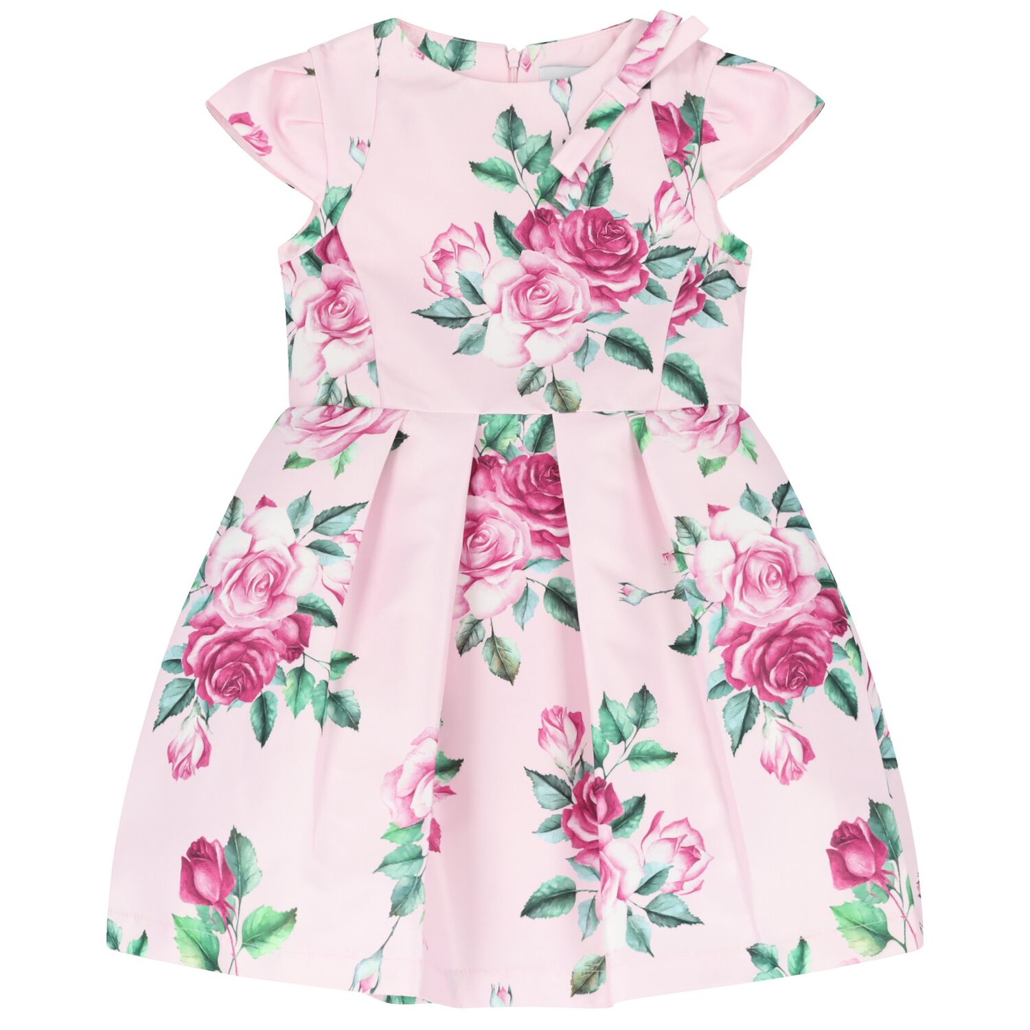 Girls Pink Floral Satin Dress, 2, hi-res