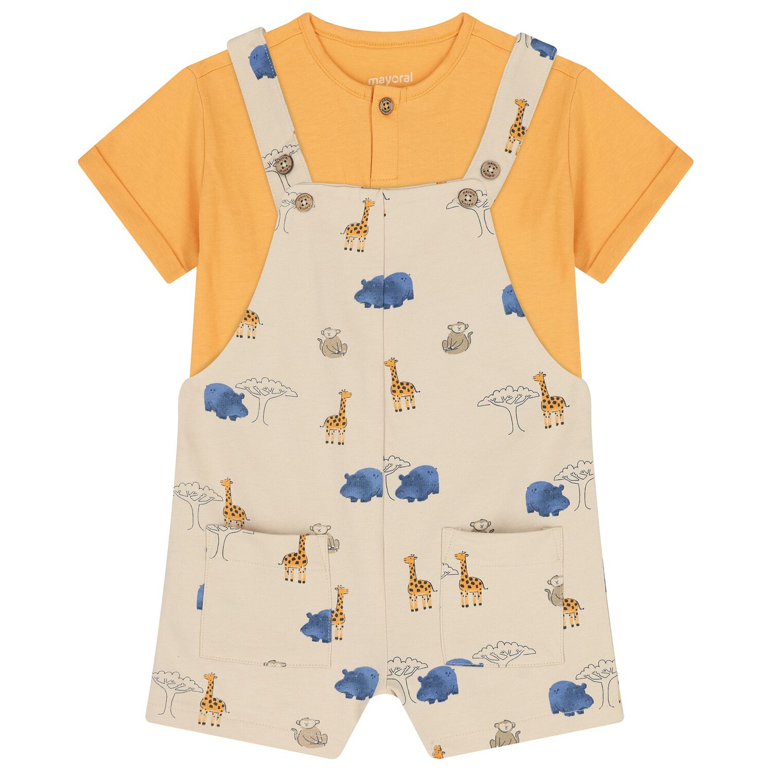 Younger Boys Orange & Beige Safari Dungaree Set, 1, hi-res