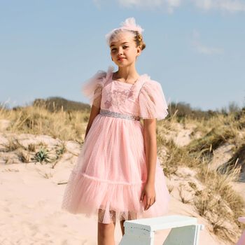 Girls Pink Embellished Haute Couture Dress