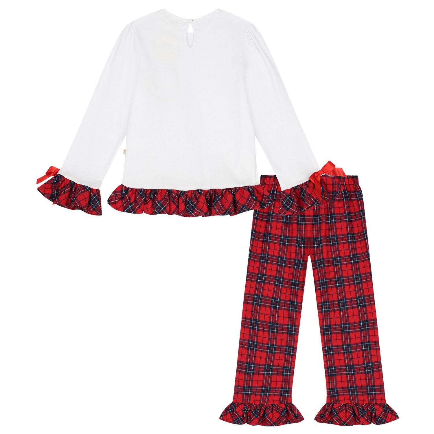 Girls White & Red Tartan Check Pyjamas, 1, hi-res