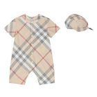 Beige Check Romper Gift Set, 1, hi-res