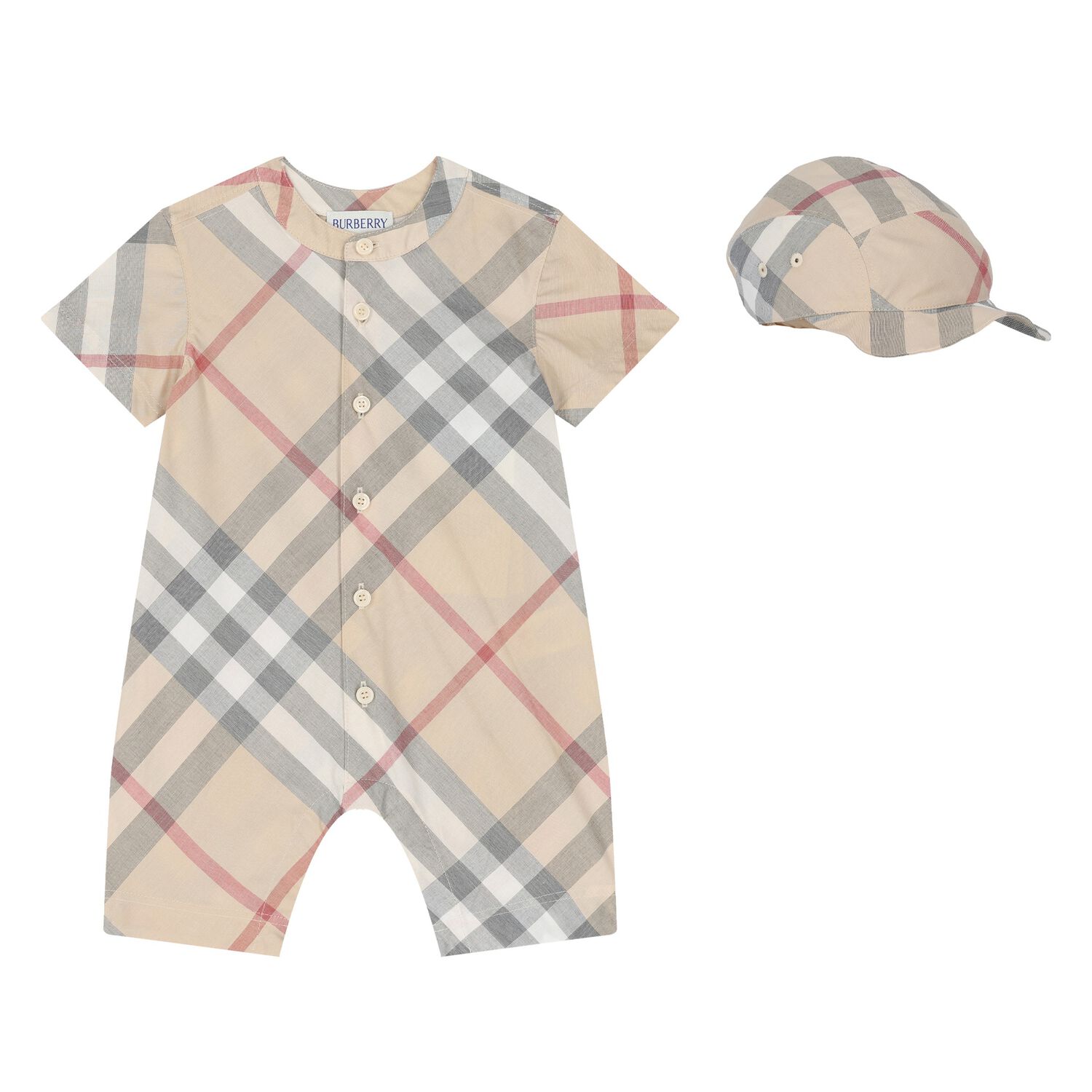 Beige Check Romper Gift Set, 1, hi-res