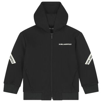 Boys Black Logo Hooded Zip Up Top