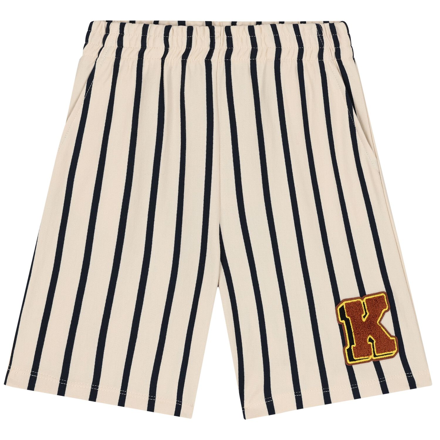 Boys Ivory & Black Logo Striped Shorts, 1, hi-res