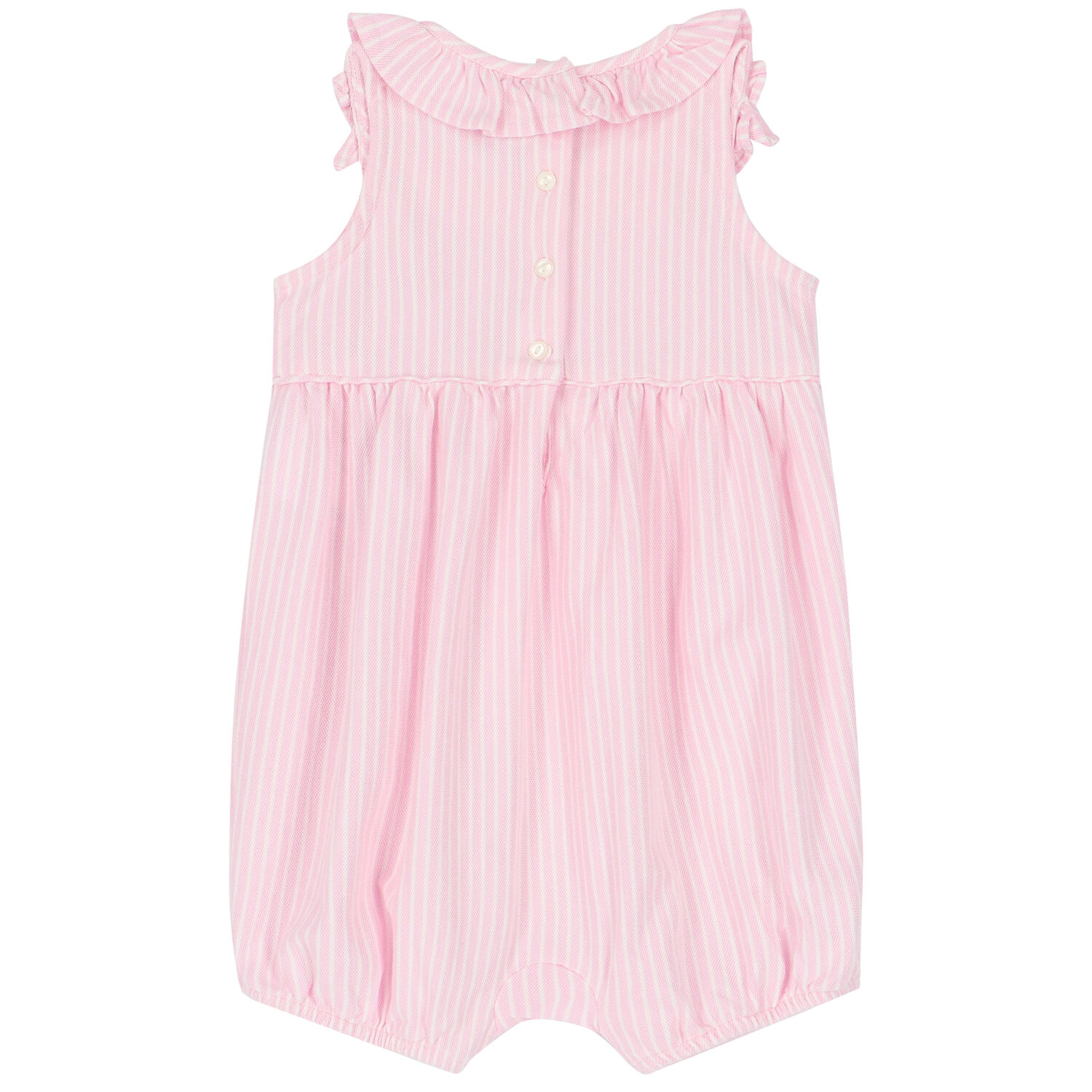 Baby Girls Pink & White Striped Logo Romper, 1, hi-res