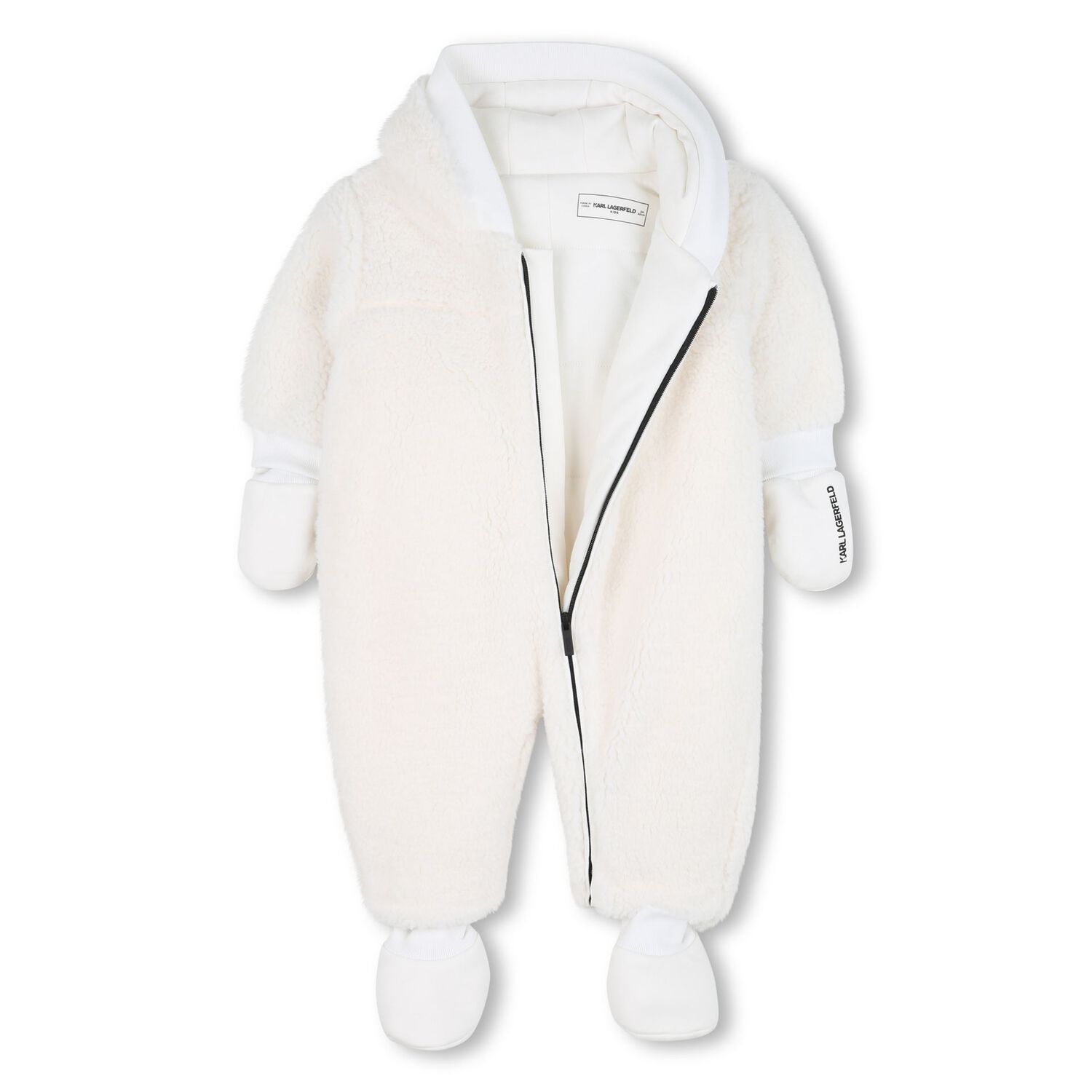 White Sherpa Fleece Baby Pramsuit, 1, hi-res