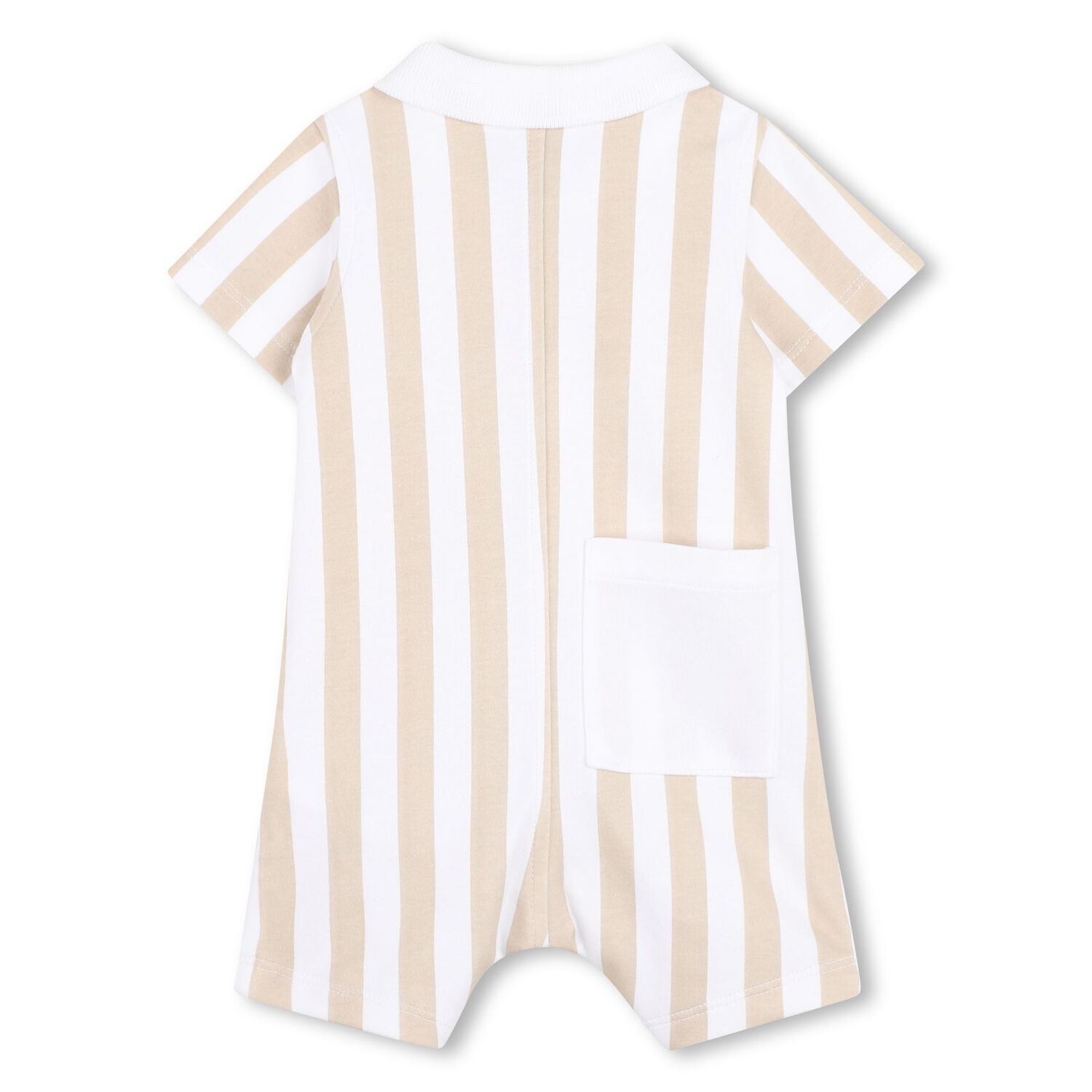 Baby Boys Beige & White Striped Logo Romper, 1, hi-res