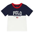 Baby Boys White & Navy Blue Logo Shorts Set, 1, hi-res