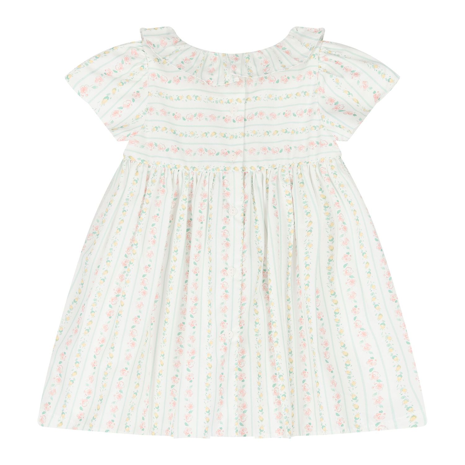 Baby Girls White Floral Stripe Dress, 1, hi-res