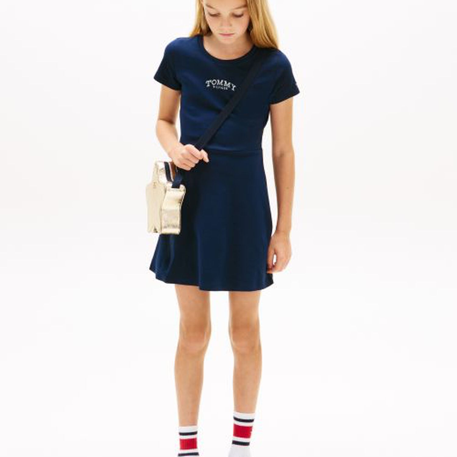 Girls Navy Blue Logo Dress, 1, hi-res